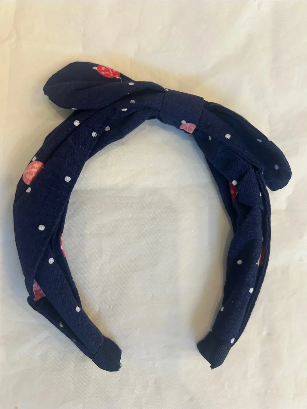 Gymboree Navy Polka Dot Knot Headband with Red Accent Details